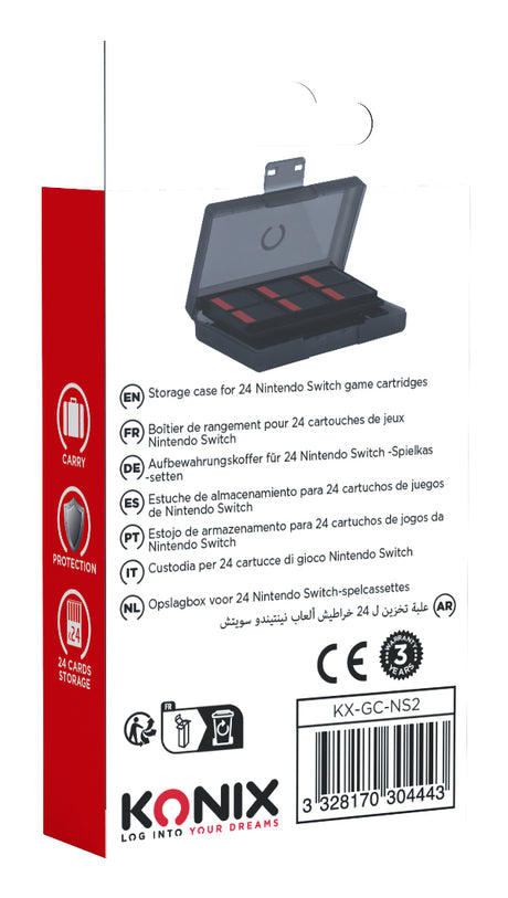 Boîtier de protection et transport - KONIX - Pour cartouches de jeux Nintendo Switch 2 - Antichoc - 24 rangements - Noir