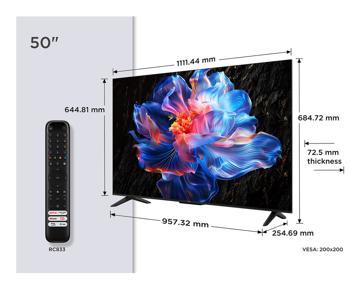 TCL 50P6K - TV LED 50 (126 cm) - 4K UHD 3840x2160 - HDR10+ - Google TV  - 3xHDMI 2.1 - WiFi