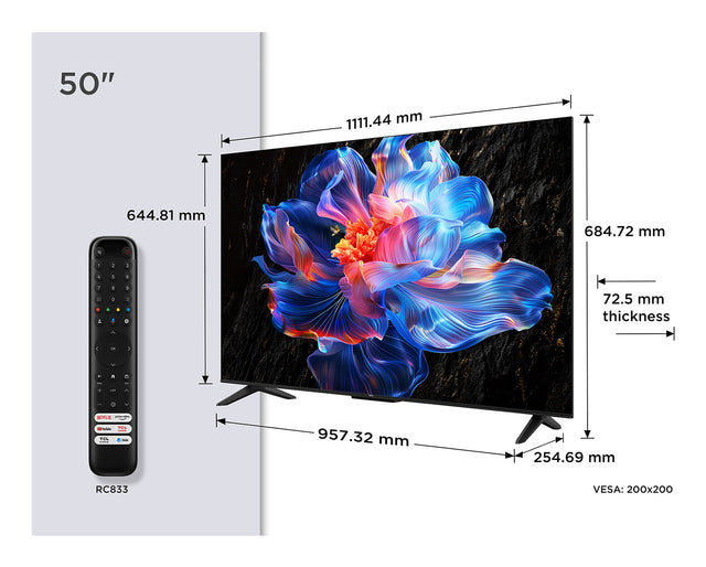 TCL 50P6K - TV LED 50 (126 cm) - 4K UHD 3840x2160 - HDR10+ - Google TV  - 3xHDMI 2.1 - WiFi
