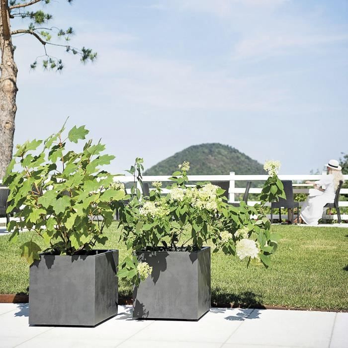 DEROMA Pot de fleurs Cube Millennium R - 39 x H39,1 cm - Anthracite - A réserve d'eau