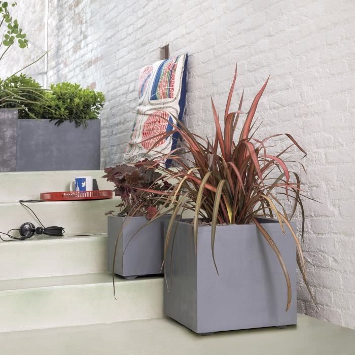 DEROMA Pot de fleurs Cube Millennium R - Ashgrey - 39 x H39,1 cm - A réserve d'eau - 39 cm