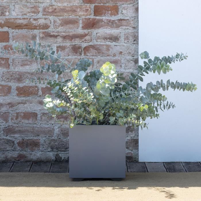 DEROMA Pot de fleurs Cube Millennium R - 25 x H25 cm - Ashgrey - A réserve d'eau
