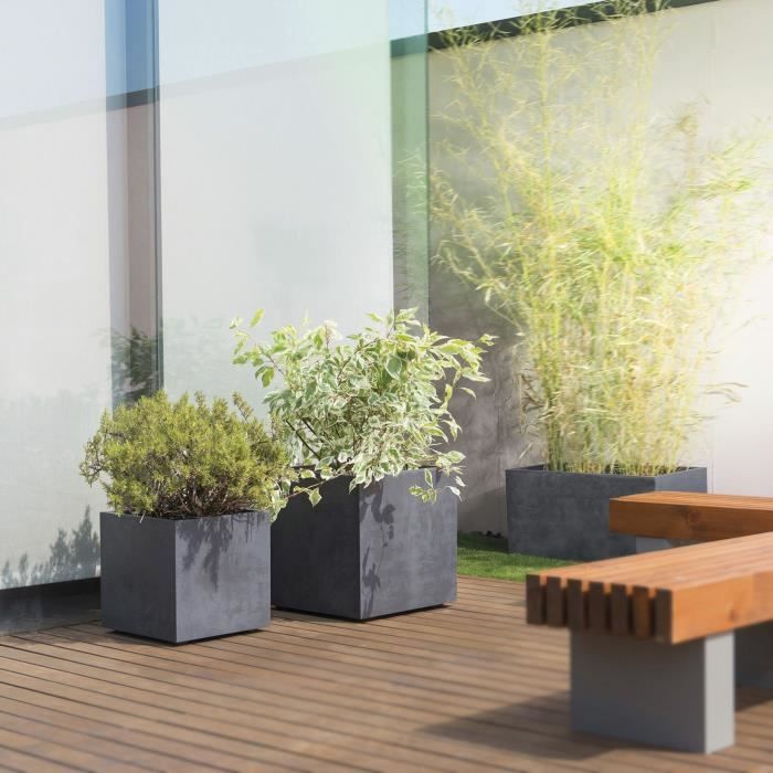 DEROMA Pot de fleurs Cube Millennium R - 49 x H49,5 cm - Anthracite - A réserve d'eau - Roulettes
