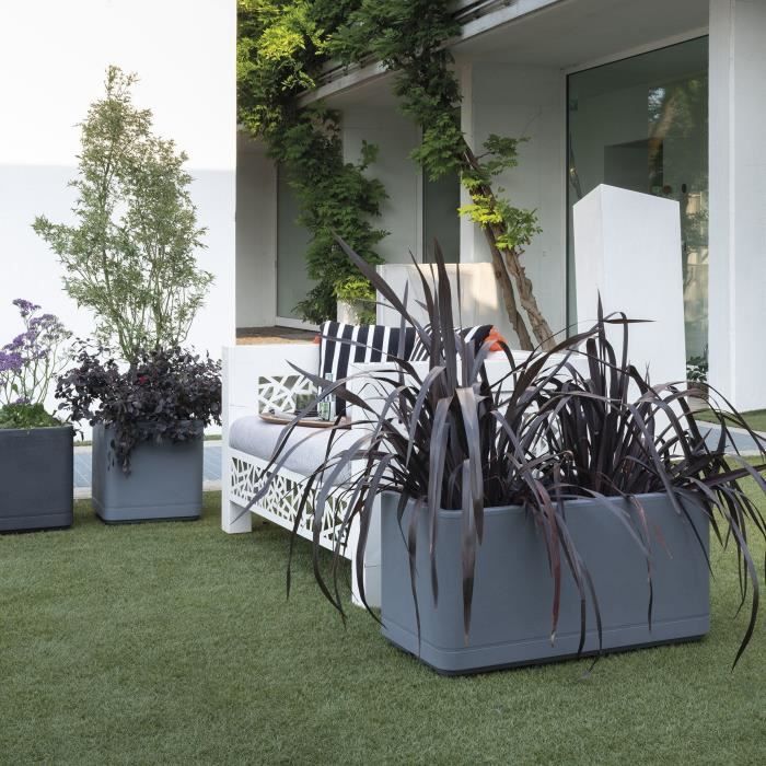 DEROMA Pot de fleurs Cube Cosmo - 38 x h39 cm - Ashgrey - A réserve d'eau - Roulettes
