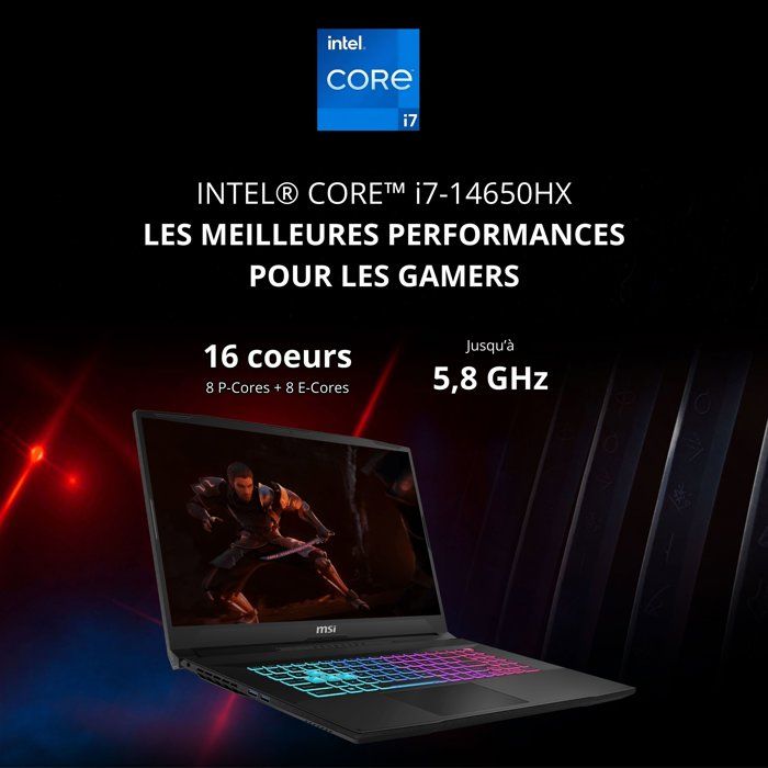 PC Portable Gamer - MSI Katana 15 HX B14WGK-818XFR - FreeDOS - 15.6 FHD 144 Hz - i7 14650HX - RTX5070 - 32Go DDR5 - 512Go SSD