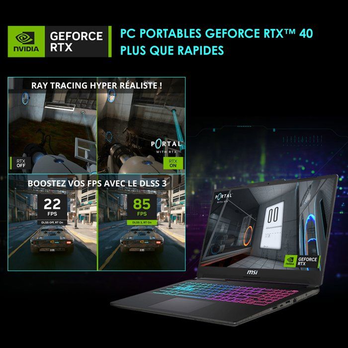 PC Portable Gamer - MSI Cyborg 15 A13VE-2093XFR - Sans Windows - 15.6 FHD - i7 13620H - Nvidia RTX 4050 - 16Go DDR5 - 512Go SSD