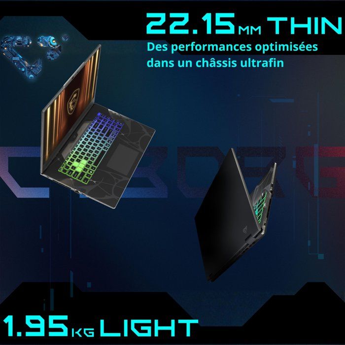 PC Portable Gamer - MSI - Cyborg 15 B13WEKG-618XFR - FreeDOS - 15,6 FHD 144Hz - i5 13420H - RTX5050 - 32Go DDR5 - 512Go SSD