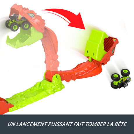 Coffret Monster Trucks - JJN44 - Bone Shaker inclus - 4 pistes 15 cm - Lanceur et éléments repositionnables