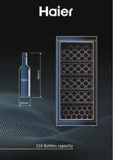 Cave a vin de vieillissement - HAIER HWS116GAE - Pose libre - 116 bouteilles H126.5 x L59,5 cm - Noir