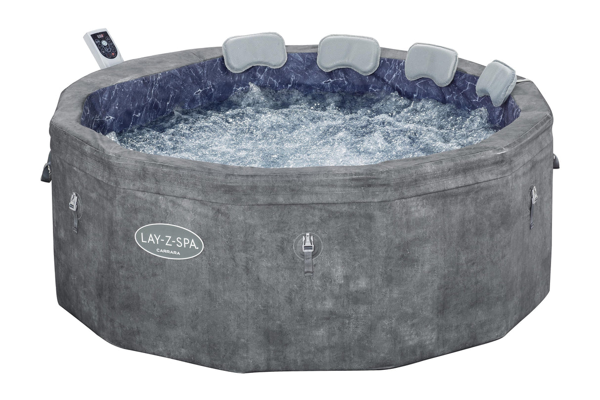 Spa semi rigide BESTWAY - Lay-Z-Spa Carrara - 140 airjets - 170 x 65 cm - 4 a 6 places - Rond (couverture, cartouche, 4 appuie-tete)
