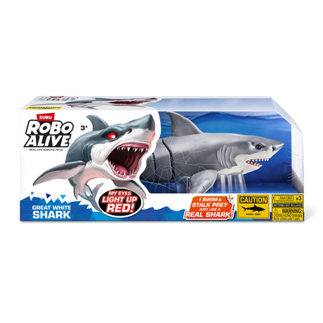 Jouet Interactif - ZURU - Shark Attack Robo Alive - Grand requin blanc avec mouvements réalistes et yeux brillants