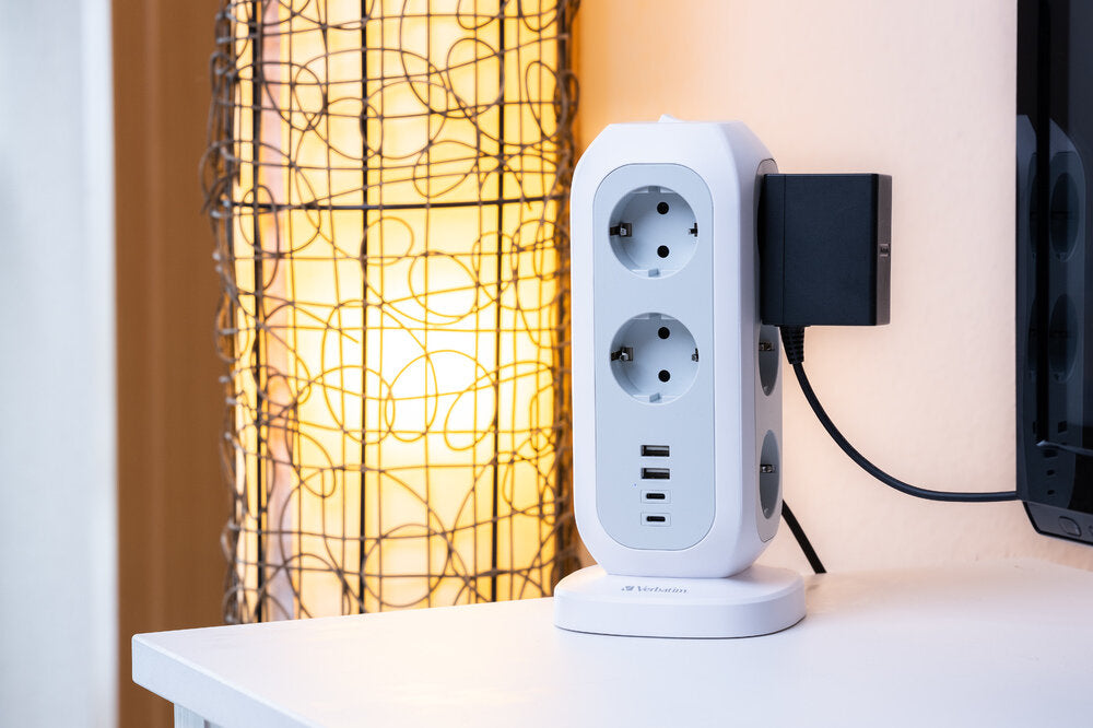 Multiprise Tour Verbatim 11 prises + 4 Ports USB-C/A 2m (Blanc)