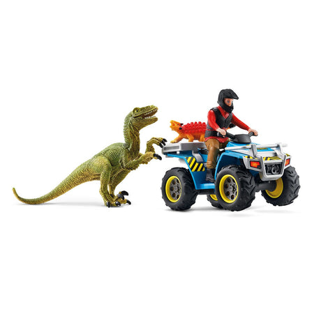 Coffret Fuite sur quad face au vélociraptor, ensemble de jouets Préhistoriques de 5 pieces, Schleich 41466 Dinosaurs, des 4 ans