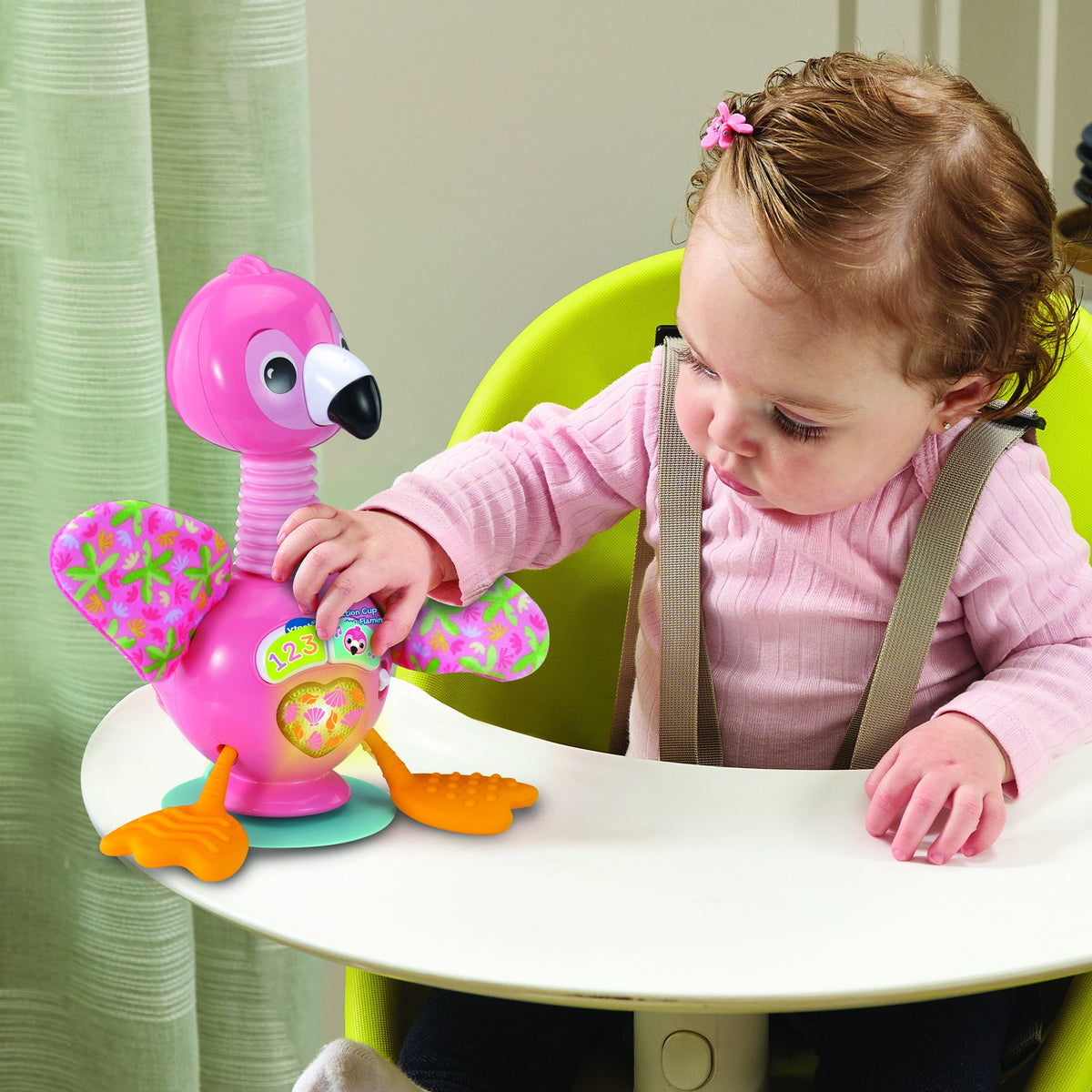 VTECH Flamingo Rigolo — Jouet d'éveil flamant rose 9-36 mois, sons, mélodies et ventouse