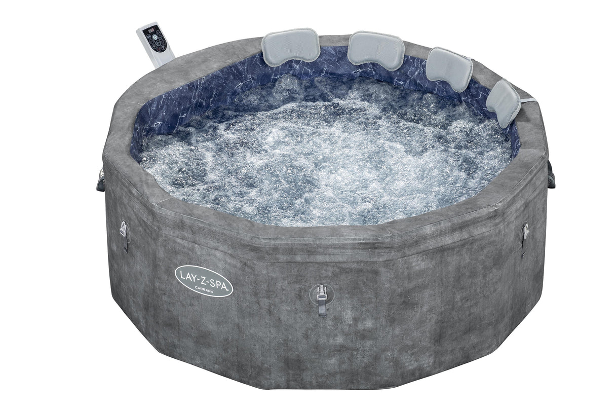 Spa semi rigide BESTWAY - Lay-Z-Spa Carrara - 140 airjets - 170 x 65 cm - 4 a 6 places - Rond (couverture, cartouche, 4 appuie-tete)