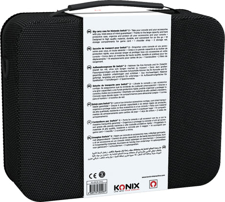 Sacoche de protection et transport - KONIX - Big Carry Case Nintendo Switch 2 - Rangement accessoires - 14 compartiments jeux - Noir