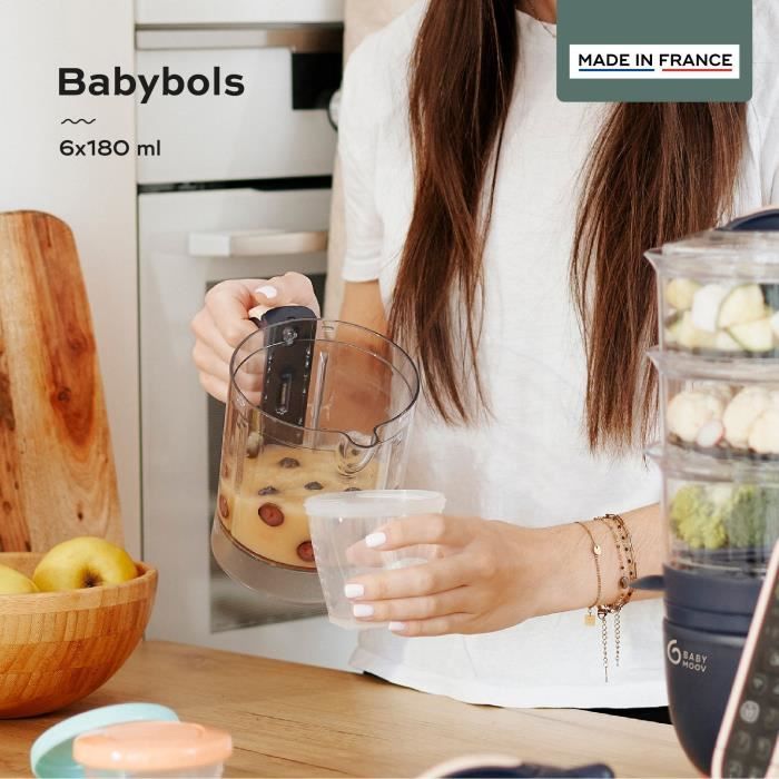 BABYMOOV Babybols lot de 6 pots de conservation pour bÈbÈ 180ml, graduÈs, garantis sans BPA, hermÈtiques, surface rÈinscriptible