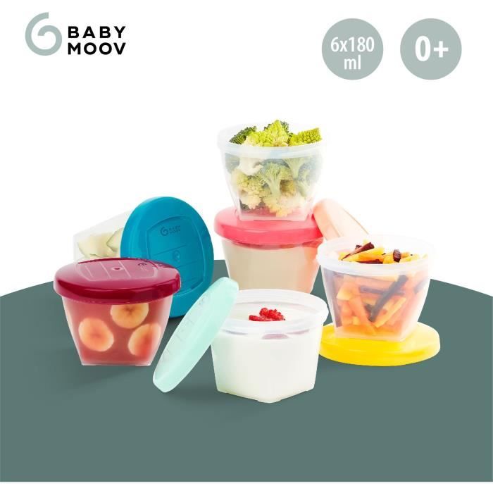 BABYMOOV Babybols lot de 6 pots de conservation pour bÈbÈ 180ml, graduÈs, garantis sans BPA, hermÈtiques, surface rÈinscriptible