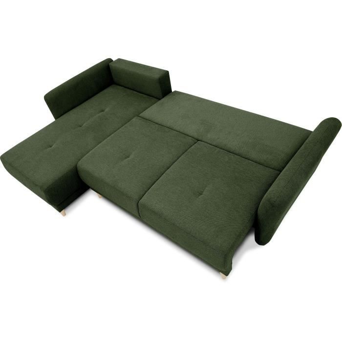 CanapÈ d'angle convertible rÈversible 3-4 places CLAUDIUS - Tissu Vert Olive - Coffre de rangement - L 244 x P 158 x H 95 cm