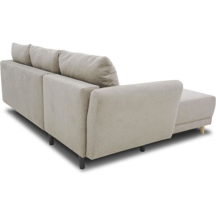 CanapÈ d'angle convertible rÈversible 3-4 places CLAUDIUS - Tissu Beige - Coffre de rangement - L 244 x P 158 x H 95 cm