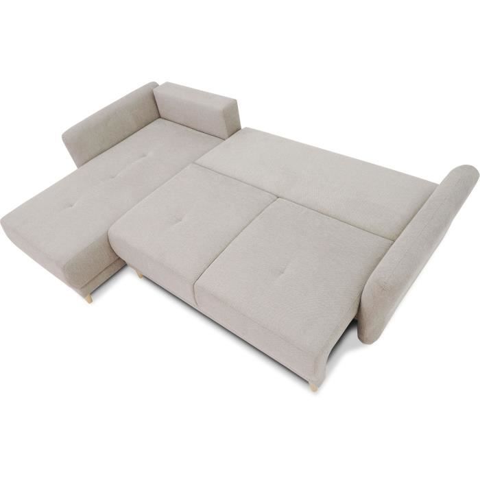 CanapÈ d'angle convertible rÈversible 3-4 places CLAUDIUS - Tissu Beige - Coffre de rangement - L 244 x P 158 x H 95 cm