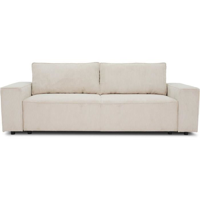 Canapé droit convertible 3 places JOSH - velours côtelé beige - Coffre de rangement - L239xP86xH85cm