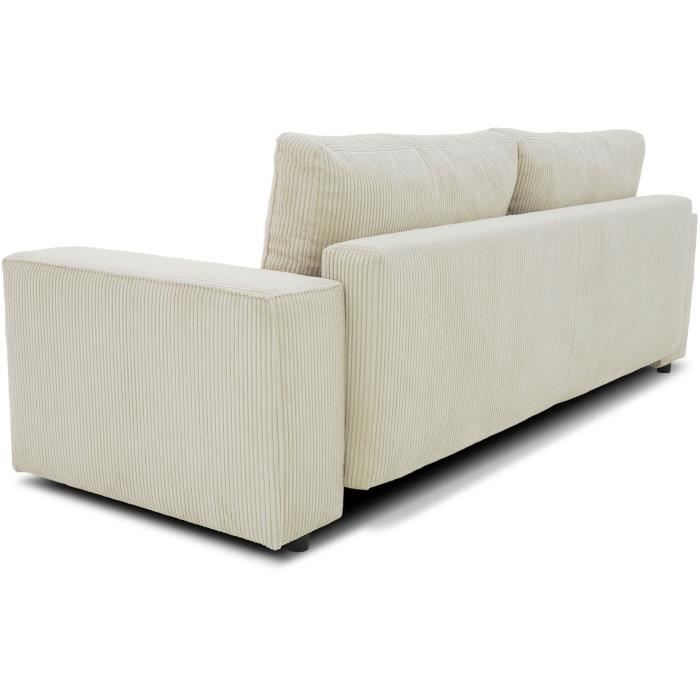 CanapÈ droit convertible 3 places JOSH - velours cÙtelÈ beige - Coffre de rangement - L239xP86xH85cm