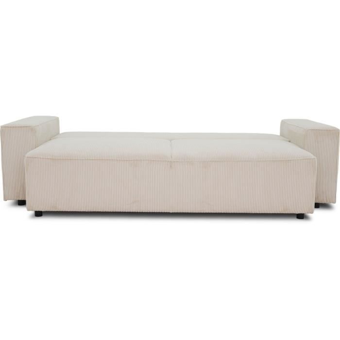 CanapÈ droit convertible 3 places JOSH - velours cÙtelÈ beige - Coffre de rangement - L239xP86xH85cm