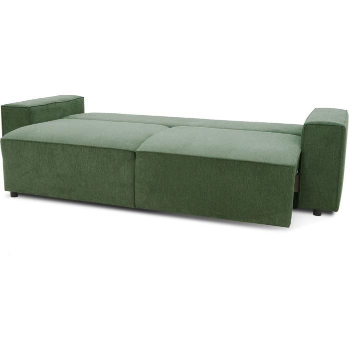 CanapÈ convertible 3 places JOSH - Tissu Loft Olive - Coffre de rangement - L 239 x P 117 x H 65 cm