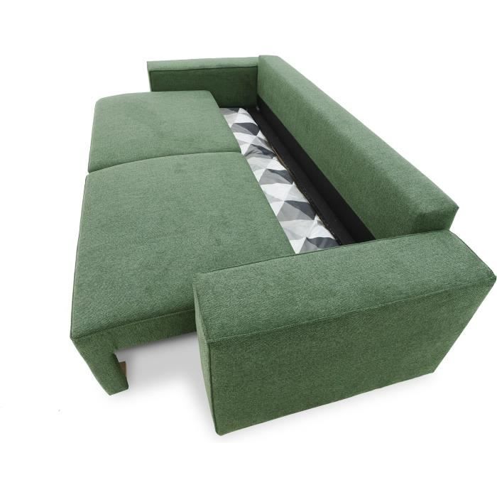 CanapÈ convertible 3 places JOSH - Tissu Loft Olive - Coffre de rangement - L 239 x P 117 x H 65 cm