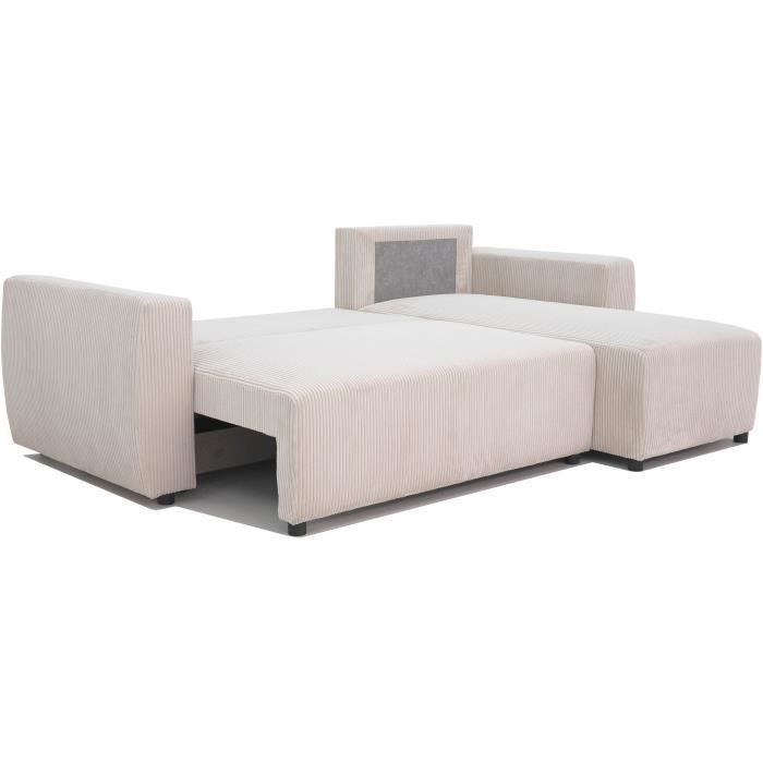 CanapÈ d'angle convertible rÈversible 3-4 places PHARELL - Velours cÙtelÈ beige - Coffre de rangement - L 230x P 155 x H 95 cm