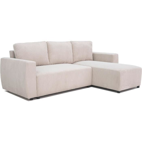 Canapé d'angle convertible réversible 3-4 places PHARELL - Velours côtelé beige - Coffre de rangement - L 230x P 155 x H 95 cm