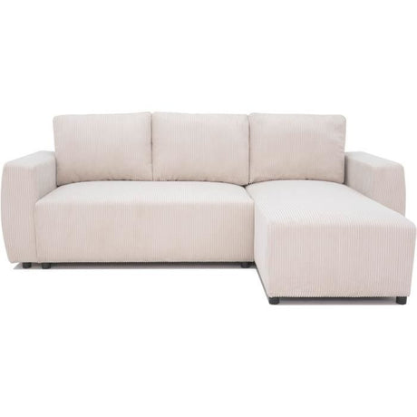 Canapé d'angle convertible réversible 3-4 places PHARELL - Velours côtelé beige - Coffre de rangement - L 230x P 155 x H 95 cm