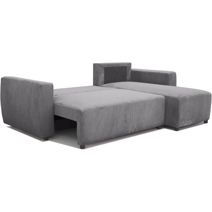 CanapÈ d'angle convertible rÈversible 3-4 places PHARELL - velours cÙtelÈ Anthracite - Coffre de rangement - L224 x P155 x H85 cm