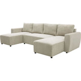 Canapé convertible panoramique PHARELL 7 places - Velours côtelé beige - Coffre de rangement - L297 x P155 x H85