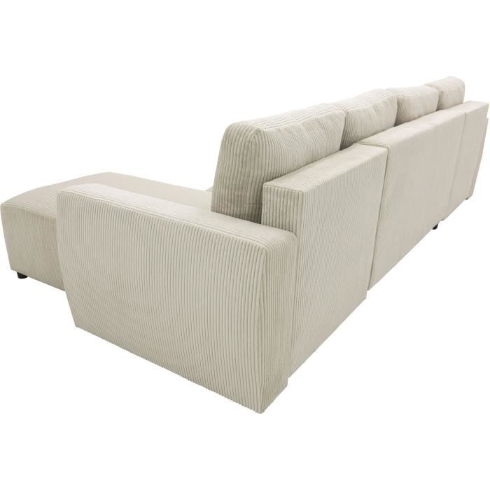 CanapÈ d'angle convertible panoramique PHARELL 7 places - Velours cÙtelÈ beige - Coffre de rangement - L297 x P155 x H85