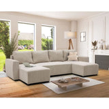 CanapÈ d'angle convertible panoramique PHARELL 7 places - Velours cÙtelÈ beige - Coffre de rangement - L297 x P155 x H85