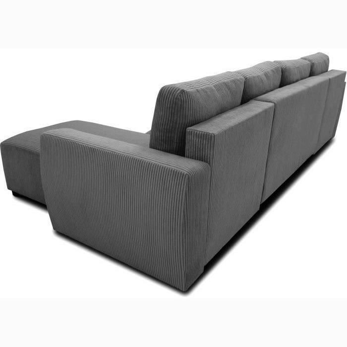 CanapÈ d'angle convertible panoramique PHARELL 5/6 places - Tissu velours cÙtelÈ anthracite - Coffre de rangement - L297xP155xH85cm