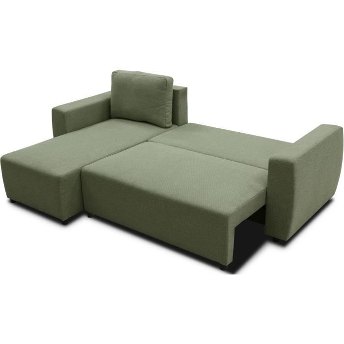 CanapÈ d'angle convertible rÈversible 3 a 4 places - PHARELL - Tissu olive - Coffre de rangement - L 224 x P 155 x H 85 cm