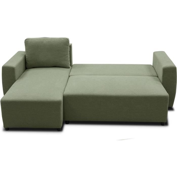 CanapÈ d'angle convertible rÈversible 3 a 4 places - PHARELL - Tissu olive - Coffre de rangement - L 224 x P 155 x H 85 cm