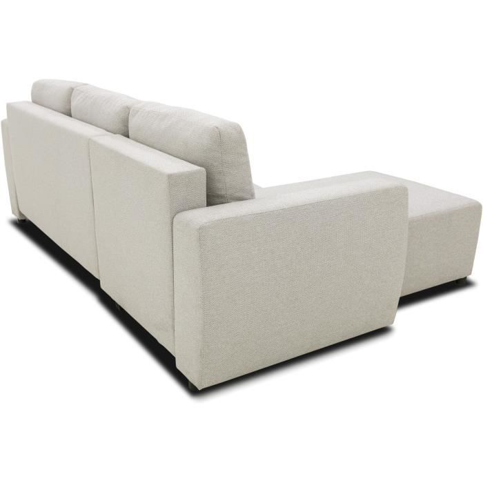 CanapÈ d'angle convertible rÈversible 3 a 4 places - PHARELL - Tissu beige - Coffre de rangement - L 224 x P 155 x H 85 cm