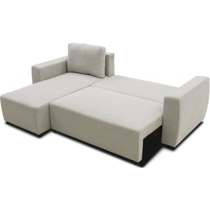 Canapé d'angle convertible réversible 3 a 4 places - PHARELL - Tissu beige - Coffre de rangement - L 224 x P 155 x H 85 cm