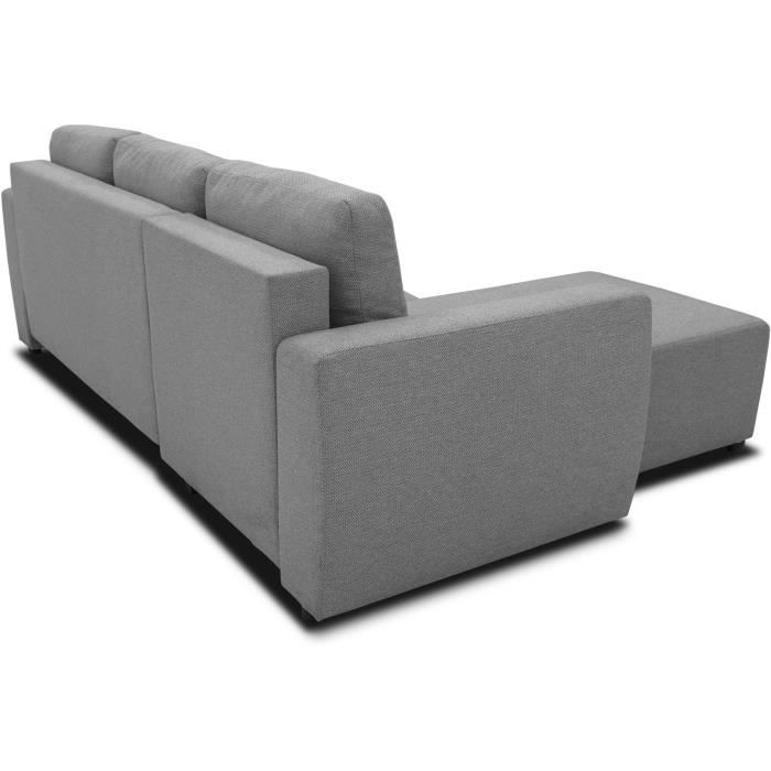 CanapÈ d'angle convertible rÈversible 3 a 4 places - PHARELL - Tissu anthracite - Coffre de rangement - L 224 x P 155 x H 85 cm