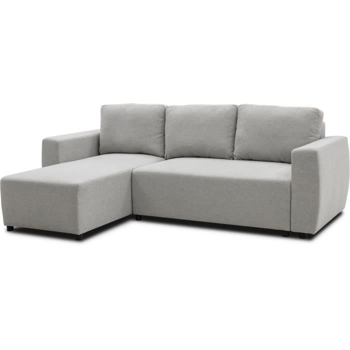 Canapé d'angle convertible réversible 3 a 4 places - PHARELL - Tissu souris - Coffre de rangement - L 224 x P 155 x H 85 cm