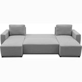 Canapé d'angle convertible panoramique PHARELL 5/6 places - Tissu souris - Coffre de rangement - L297 x P155 x H85 cm