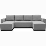 Canapé d'angle convertible panoramique PHARELL 5/6 places - Tissu souris - Coffre de rangement - L297 x P155 x H85 cm