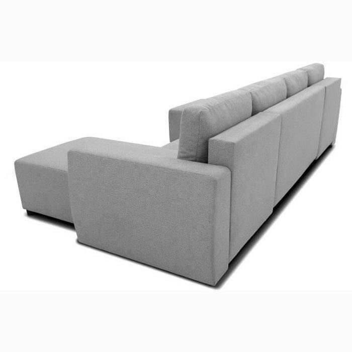 Canapé d'angle convertible panoramique PHARELL 5/6 places - Tissu souris - Coffre de rangement - L297 x P155 x H85 cm