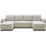 Canapé d'angle convertible panoramique PHARELL 5/6 places - Tissu beige - Coffre de rangement - L297 x P155 x H85 cm