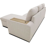 CanapÈ d'angle convertible rÈversible VALDO 3 a 4 places - Tissu Beige - Tablette avec USB - Coffre + Pouf - L247xP143xH86 cm