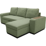 Canapé d'angle convertible réversible VALDO 3 a 4 places - Tissu Neve Sauge - Tablette avec USB - Coffre + Pouf - L247xP143xH86 cm